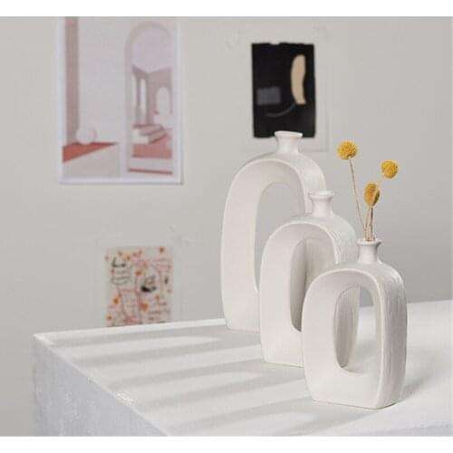 Nordic Dried Flower Vase White Ceramic Vase Home Decoration Flower Arrangement Hydroponic Home Cafe Studio Decor
