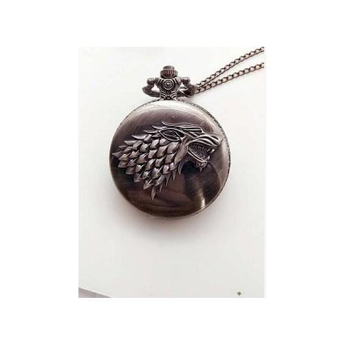 TIEDAN Silver Gray Winter is coming Quartz Pocket Watch gift P58