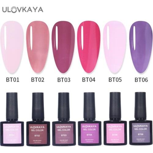 ULOVKAYA 7.3ml Semi-permanent Nail Varnish Jelly Pink Color Soak Off UV Nail Gel Polish Set For Nails Design Base And Top Coat