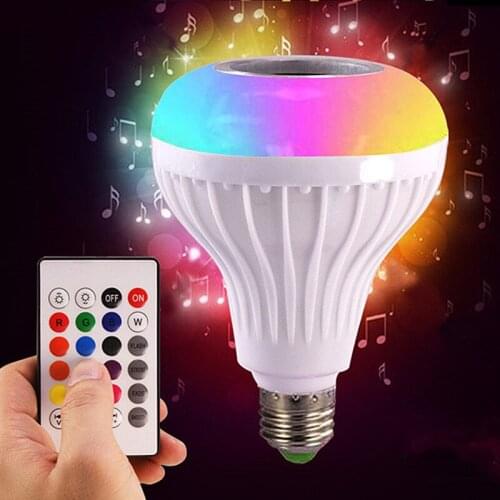 Smart E27 RGB Bluetooth Speaker LED Bulb Light 12W 110V 220V Music Playing Dimmable Wireless Led Lamp 24 Keys Remote Control