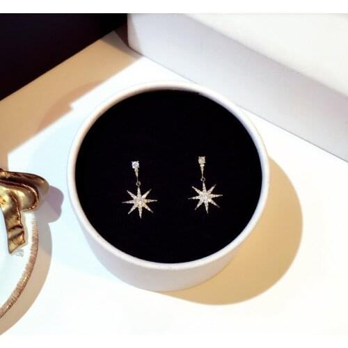 South Korea Octagonal Shiny Crystal Female Earrings Wedding Party Valentines Day Friends Popular Birthday Gift Jewelry