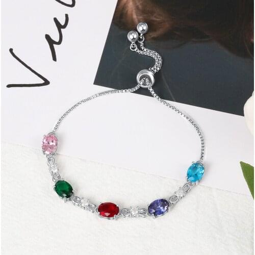 Custom 12 Colors Birthstone Bracelet for Women Crystal CZ Bow Charm Bracelets & Bangles Adjustable Chain Jewelry Gift