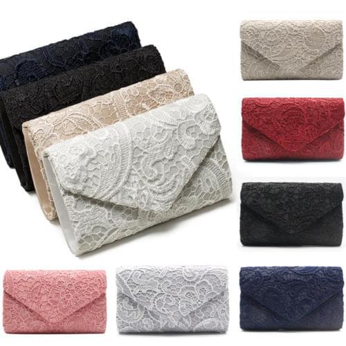 Womens Ladies Lace Envelope Clutch Bag Evening Bag Wedding Bridal Bag Handbag