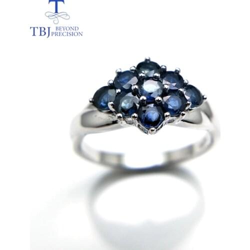 TBJ,Elegant flower ring with 100% natural blue sapphire gemstone in 925 sterling silver,gemstone for women as christmas gift