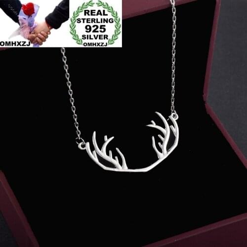 OMHXZJ Wholesale European Fashion Woman Party Birthday Wedding Gift Christman Antler S925 Sterling Silver Pendant Necklace NA268