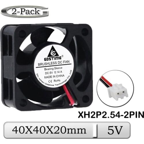 2pcs Gdstime DC 5V 40x40x20mm 40mm Brushless Axial Heatsink Cooling Fan 40mmx20mm 4cm 3D Printer Exhaust Cooler Fan