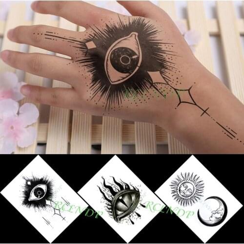 Waterproof Temporary Tattoo Sticker Big Eye Sun Moon Pattern Stickers In Hand Flash Tattoo Fake Tattoo for Men Women Girl 3 Pcs