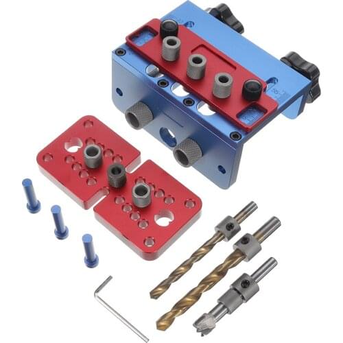 3 In 1 Woodworking Drill Guide Set Hole Puncher Dowelling Jig Self Tighten Clamp Dowel Tenon Punching with Drill Bits Locating P