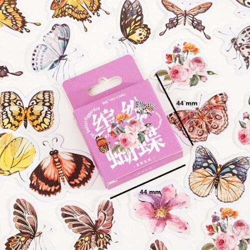46pcs Butterfly Cute Animals Children Scrapbooking Box Sticker Handbook Diary Decoration Office Supplies Diary Label Sticker