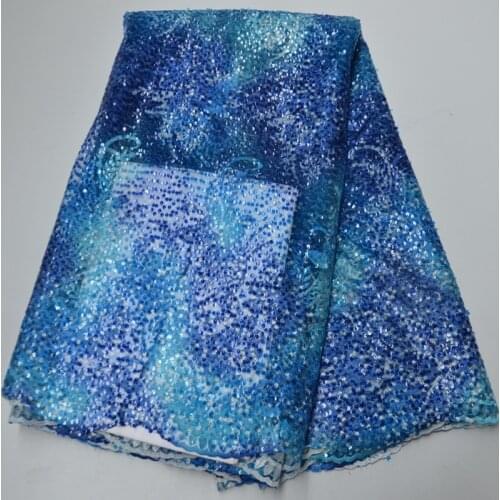 5yards/pc) royal blue African French net lace newest sequins embroidered tulle lace fabric for party dress FLP244