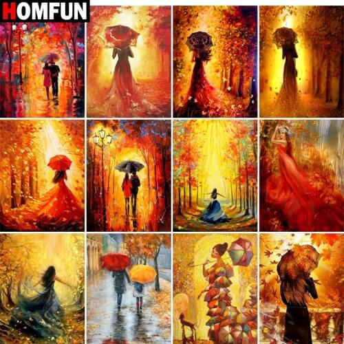 HOMFUN Full Square/Round Drill 5D DIY Diamond Painting "Woman with umbrella back vie" Embroidery Cross Stitch 5D Home Decor Gift