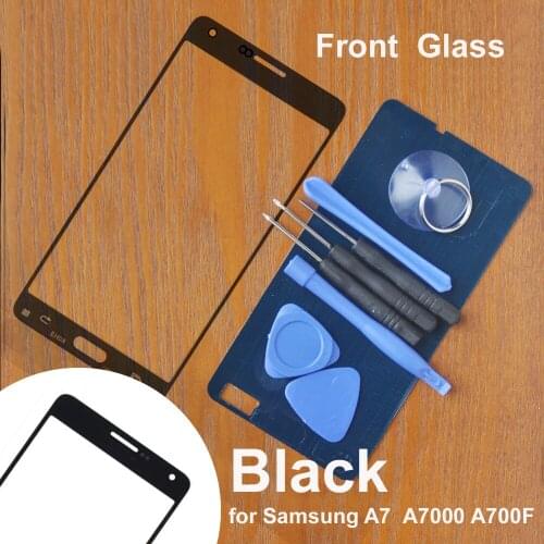 Black Front Glass For Samsung A7 A7000 SM-A700F Broken Outer Lens Replacement With Repair 8Tools + 3M Adhesive !! Free shipping