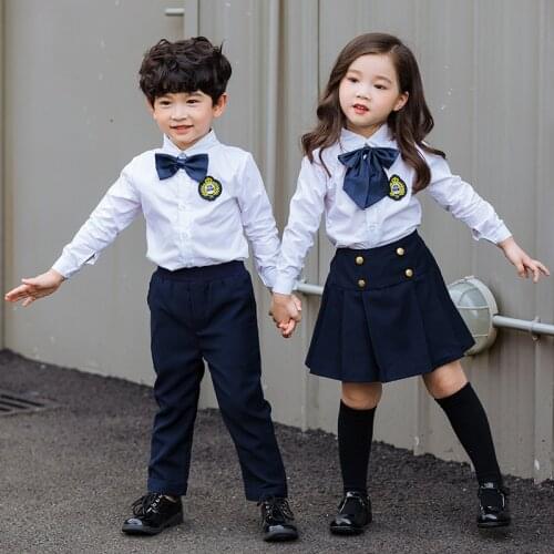 Childrens New school Students British School Uniform Cloths Boys Girls Shirt Trousers Clothing Sets Kids Performance Costume