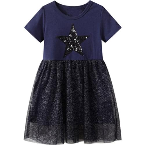 Infant Baby Kids Dresses for Girls Short Sleeve Dress Black Sequined Star Clothing Summer Casual Dress Unicorn Children Costume