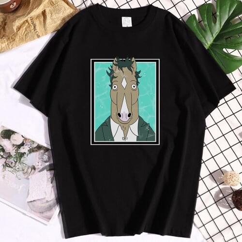 Cotton Horseman Printed Mens T Shirt Casual All-match Short Sleeves Aesthetic Anime Tees Shirts Graphic Print mens T Shirts