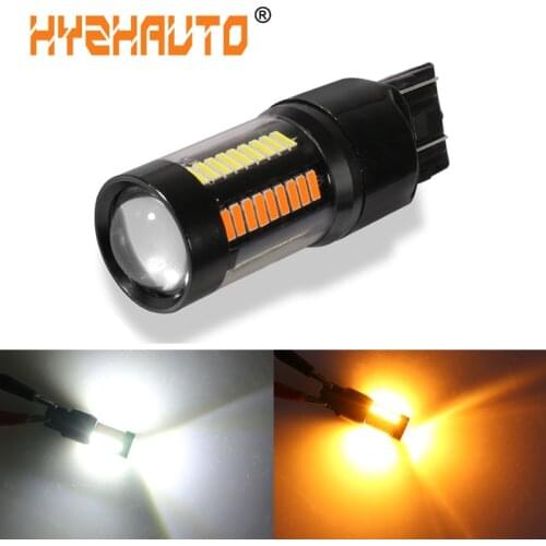 HYZHAUTO 1Pc 1157 P21/5W BAY15D T25 3157 W21/5W 7443 T20 LED Dual-Color Car Light 4014 66-SMD LED Turn Signal Light DRL Bulb 12V