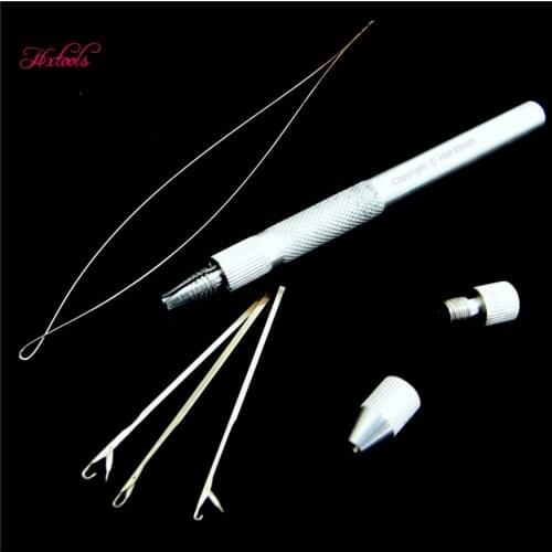 1 Set Hair Extension Tools Knitting Needles New 3x Hooking Ventilating Alum Pulling Needle + Holder KIT For Micro Ring Tool