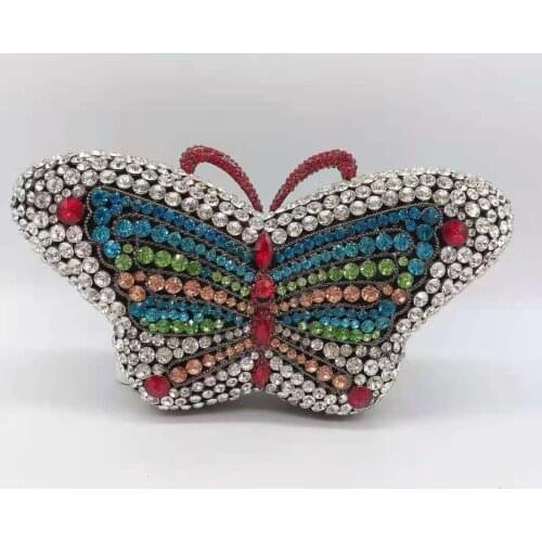 Butterfly Green/Red/Blue Rhinestone Clutch Bag Women Party Wedding Bride Evening Bag Purse Rose Gold Fashion Day Clutches Bags