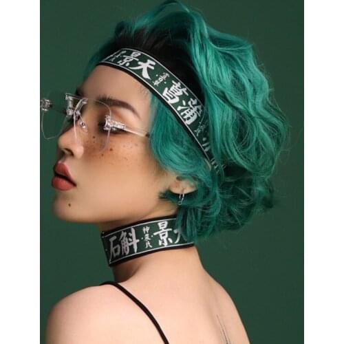 Fashion Chinese Letter Elastic Woman Choker Necklace Harajuku High Street Unisex Couple Torques