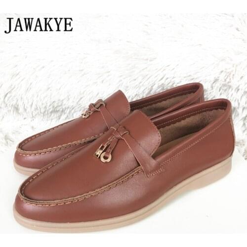 New Genuine Leather Men Loafers Multicolor Metal Lock Summer Walk Shoes Round Toe Suede Slip On Flat Casual Shoes