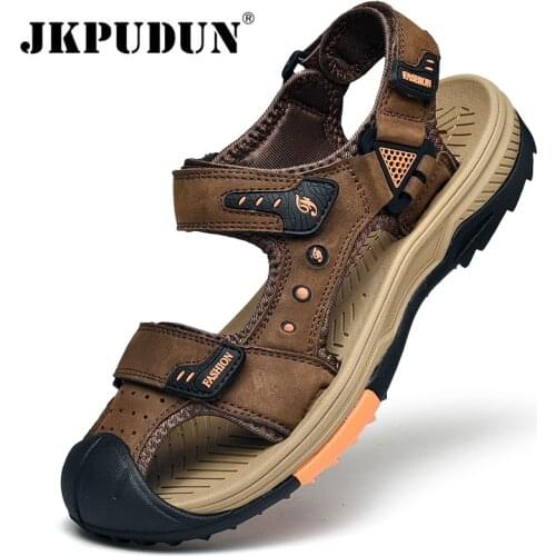 Summer Genuine Leather Men Casual Sandals Italian Brand Mens Slippers Designer Hiking Sandals Mens Leather Clogs Chaussure Homme