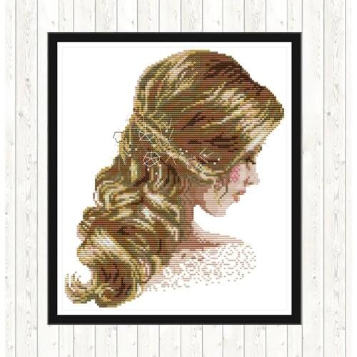 Cross Stitch Embroidery Kit Count DMC Thread Beautiful Hair Patterns 14CT DIY Printed Canvas Aida Fabric Cross-stitch Needlework