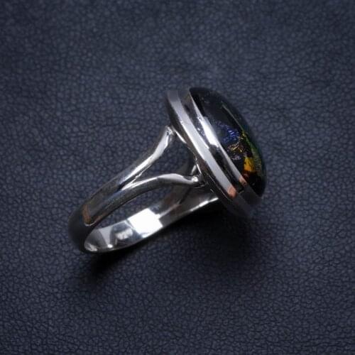 Natural Rainbow Dichroic Glass Handmade Unique 925 Sterling Silver Ring, US size 7.75 X3102