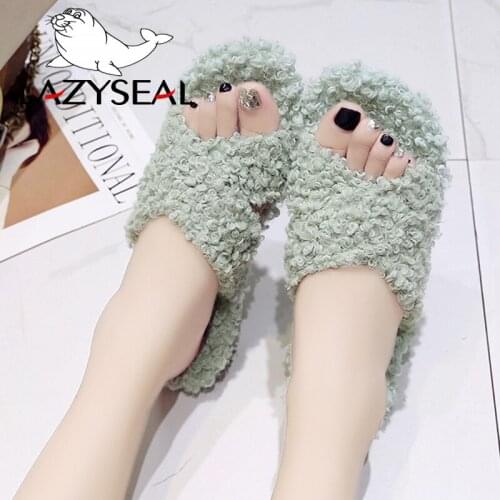 LazySeal New Fur Slippers Women Shoes Fashion Home Fluffy Slippers Woman Flats Ladies Slip-on Furry Flip Flops Plush Woman Shoes