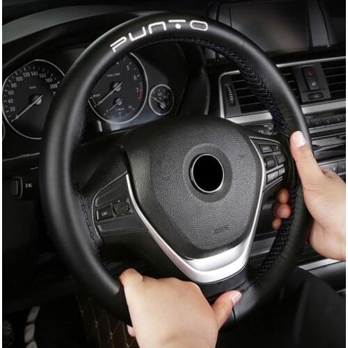 15 Inch 100% Cowhide Braid with Needles Thread Genuine Leather Car Steering Wheel Cover Soft Anti Slip for Fiat Punto