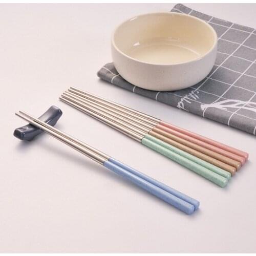10pairs/Lot Household Tableware Portable Chopsticks Wheat Element Slip-resistant S/Steel Chopsticks Flatware Set KV 032
