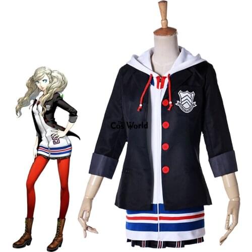 Persona 5 Anne Takamaki Panther Hoodie Coat School Uniform Dress Outfit Games Cosplay Costumes