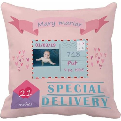Personalized Nursery Photo Kid Pink Girl Baby Throw Pillow Cover Soft Home Decorative Cushion Cover Sofa By LVSURE Store