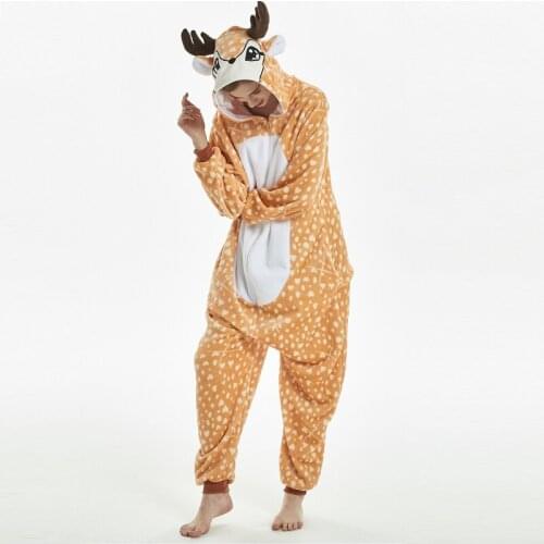 Kigurumi deer hooded onesie Men women onisie combinaison pyjama adult Whole flannel warm onepiece animal Pajamas kugurumi onsie