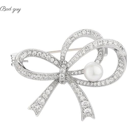 Bad Guy Sliver Bowknot Zircon Brooch Pin for Womens Brooch Jewelry Clothes Scarf Buckle Garment Accessories Fine Jewelry Gifts