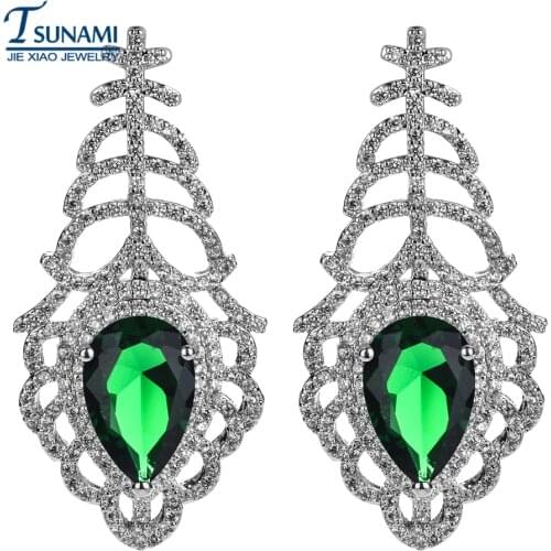 Deluxe and exaggerated feathers of zircon. Zircon earrings with four colored pear-shaped women/girls' wedding party. ER-208