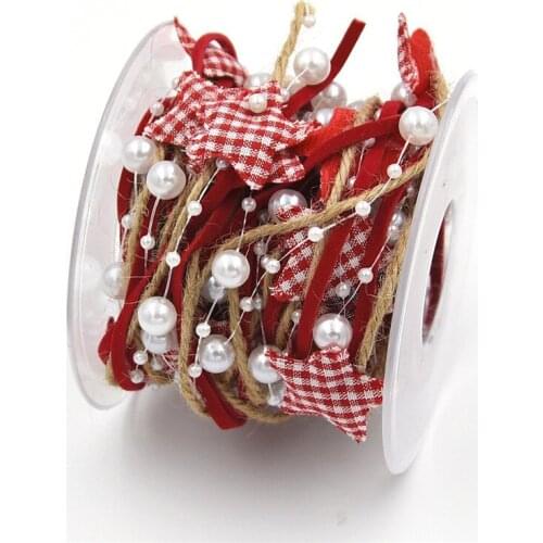 Christmas hand-made five-pointed star birthday party dress up pearl chain DIY Christmas tree decoration ribbon