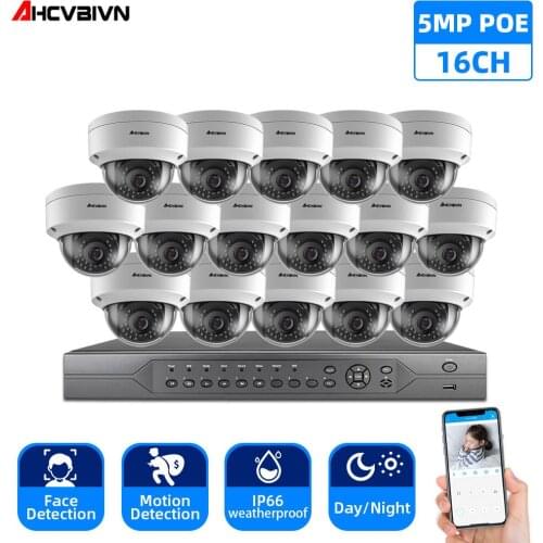 H.265+16CH 4K 5MP 8CH POE CCTV System NVR Kit Waterproof AI Smart infared Security Camera POE Video Surveillance set onvif