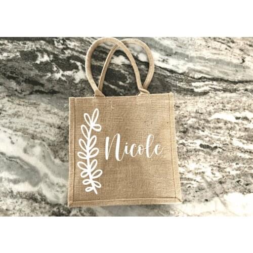 Rustic Wedding Jute Burlap Beach Bag Custom Name Monogram Jute Tote Bag Personalized Burlap Tote Bride Welcome Burlap Gift Bags