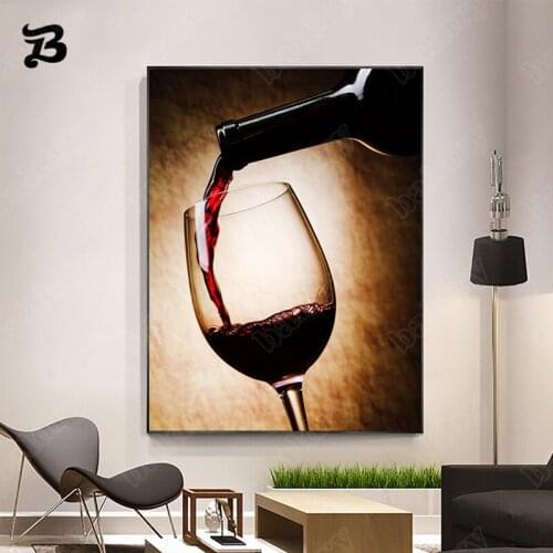 Wine Glass Canvas Painting Prints Poster Canvas Wall Art Pour Red Wine Into A Glass for Bar Restaurant Kitchen Living Room Decor