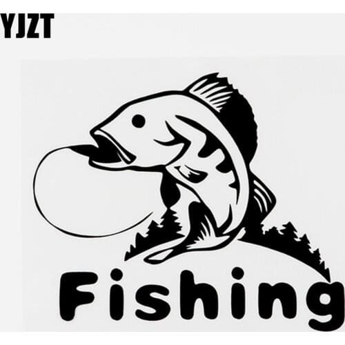 YJZT 13.5CMX11.3CM Car-styling Decal Go Fishing Vinyl Animal Car Sticker Black/Silver 8C-0130