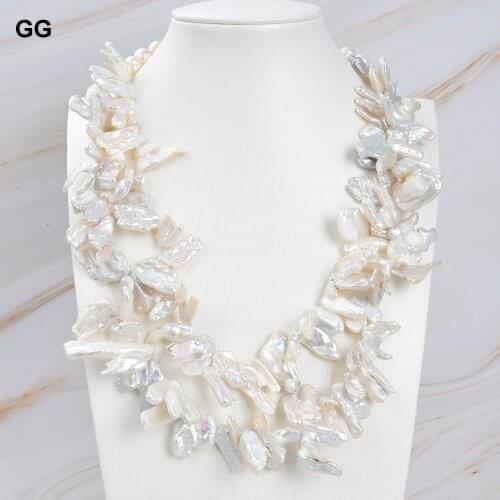 GuaiGuai Jewelry Natural 19" 2 Strands 16MM White Biwa Keshi Pearl Necklace