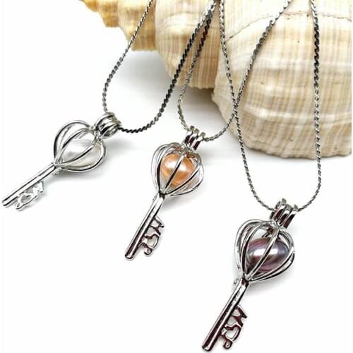 Wish Pearl Pendant Necklace DIY Cage Holder Natural Freshwater Pearl Jewelry Oyster for Women Christmas Gift