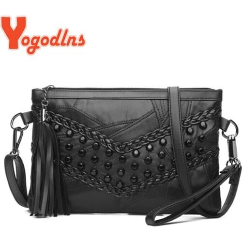 Yogodlns Vintage Rivet Shoulder Bag Women Black Small Messenger Bag PU Leather Crossbody Bag Shopping Lady Pouch Bag bolsos sac