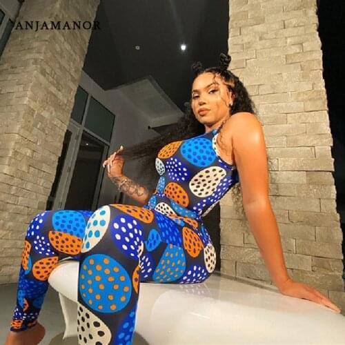 ANJAMANOR Fashion Grometric Print Bodycon Jumpsuits for Women Clothes 2020 Sexy One Piece Club Outfits Fitness Rompers D16-BF27