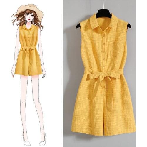 Shorts Rompers 2021 Women Casual Sleeveless Turn-down Collar Button Solid Jumpsuits Overalls Playsuits Combinaison Femme Y259