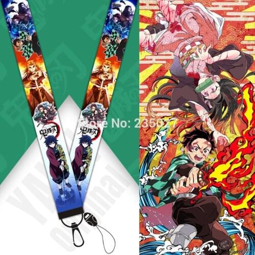 10pcs/set Anime Demon Slayer Kimetsu no Yaiba phone lanyard straps Tanjirou key rope keyring strap toy gift