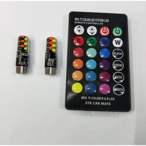 10PCS T10 COB W5W 12V RGB LED Atmosphere Lamp Headlight Wedge Decoration Remote Controller Interior Light Bulb Auto Accessories