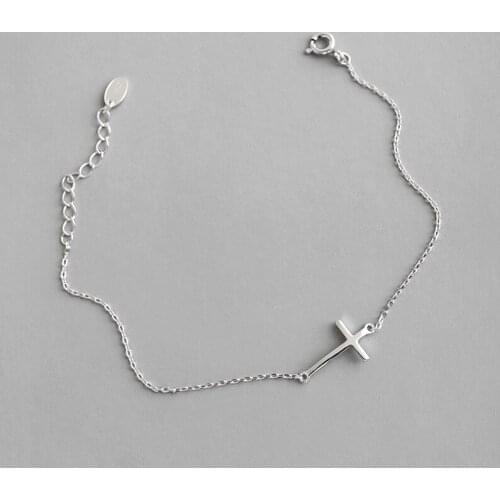 100% 925 Sterling Silver Cross Bracelet Bangle Female Hand Chain, Fashion Woman Bracelets Bangles Best Friends Present Jewelry