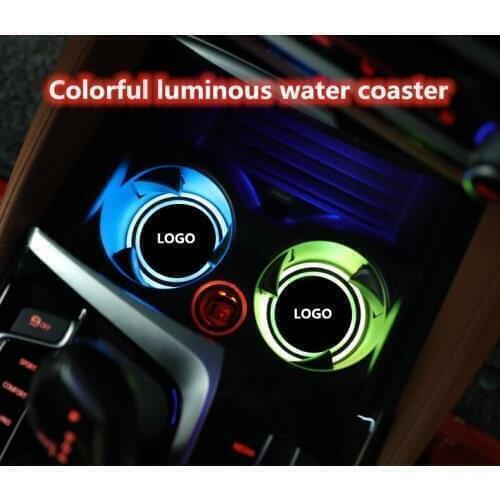 2X Led Car Logo Cup lights UBS car atmosphere light colorful intelligent Smart luminous water coaster for Accord Odyssey