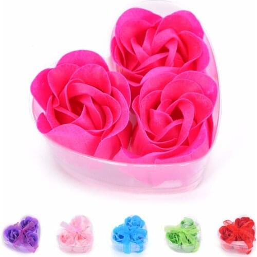 3pcs/pack Flower Soap Rose Soap Heart Scented Bath Body Petal Rose Flower Soap Case Wedding Decoration Gift Festival Box
